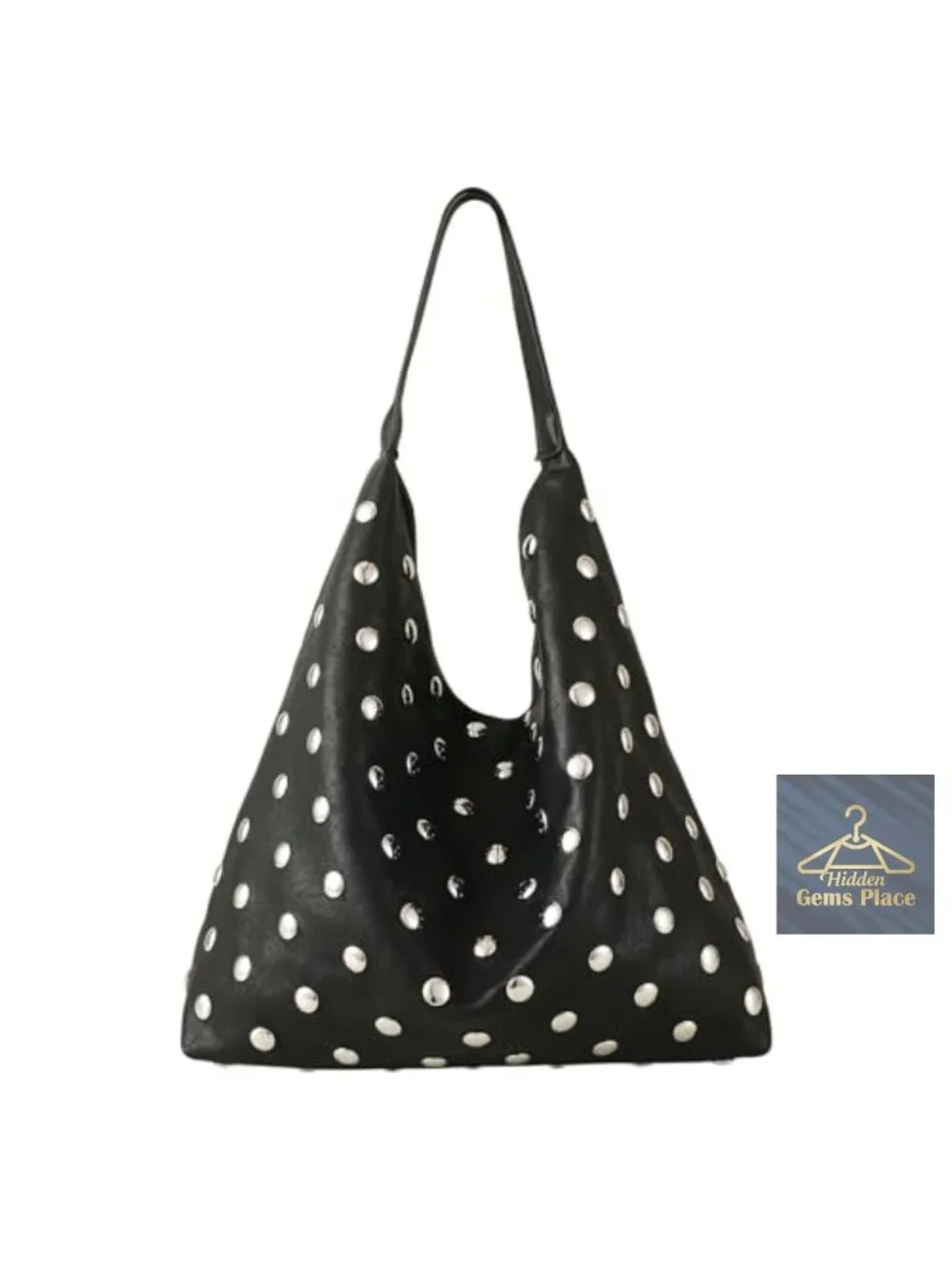Studded Hobo Purse for Women, Leather Tote Bag with Rivet Studs